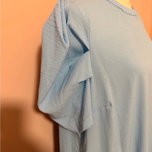 SHEIN Curve Pale Blue Textured Shift Dress with Pleated Short Sleeves Sz 2XL - Picture 3 of 6